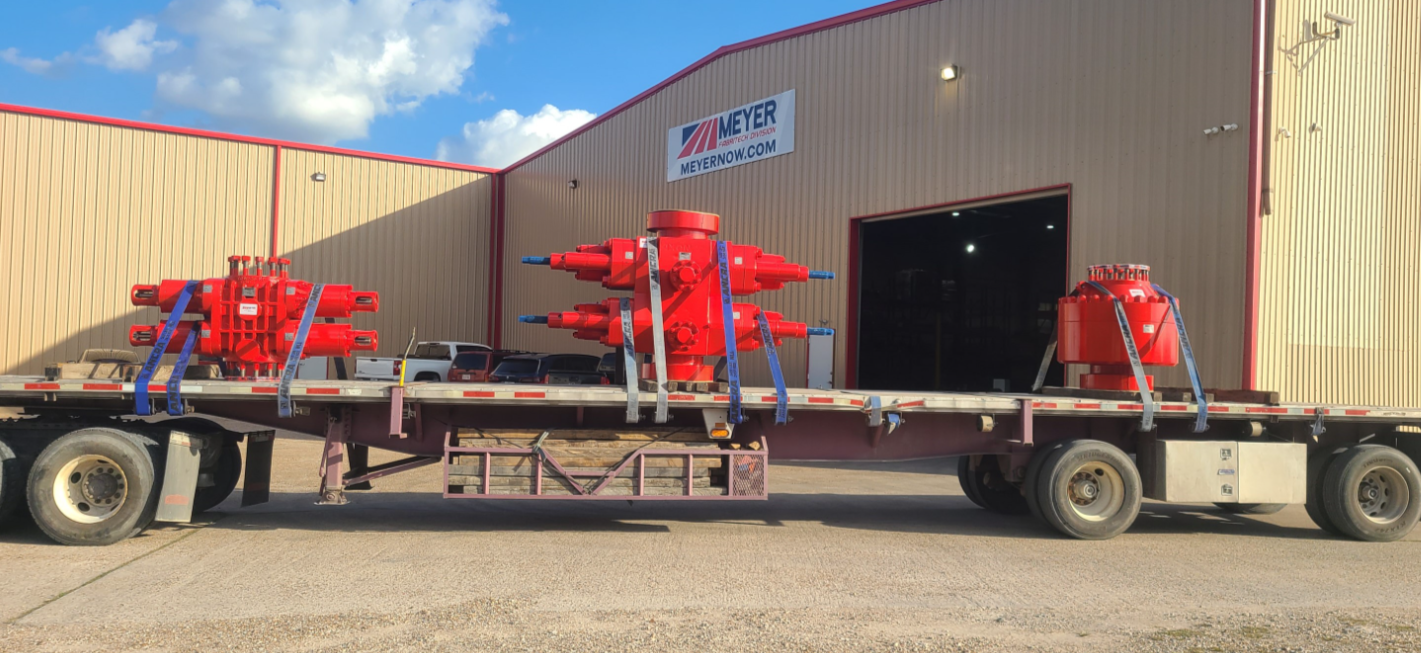 MEYER fabrication facility in Corpus Christi with API 16D-certified equipment under assembly